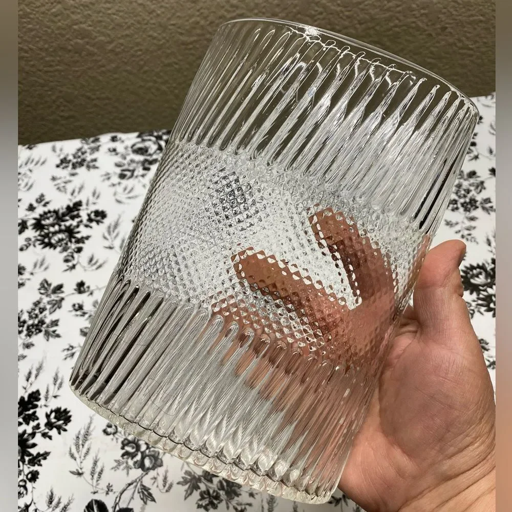 *Textured Glass Vase with two textures oval shaped 8” tall